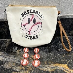 Baseball Vibes White Pouch and Earrings
